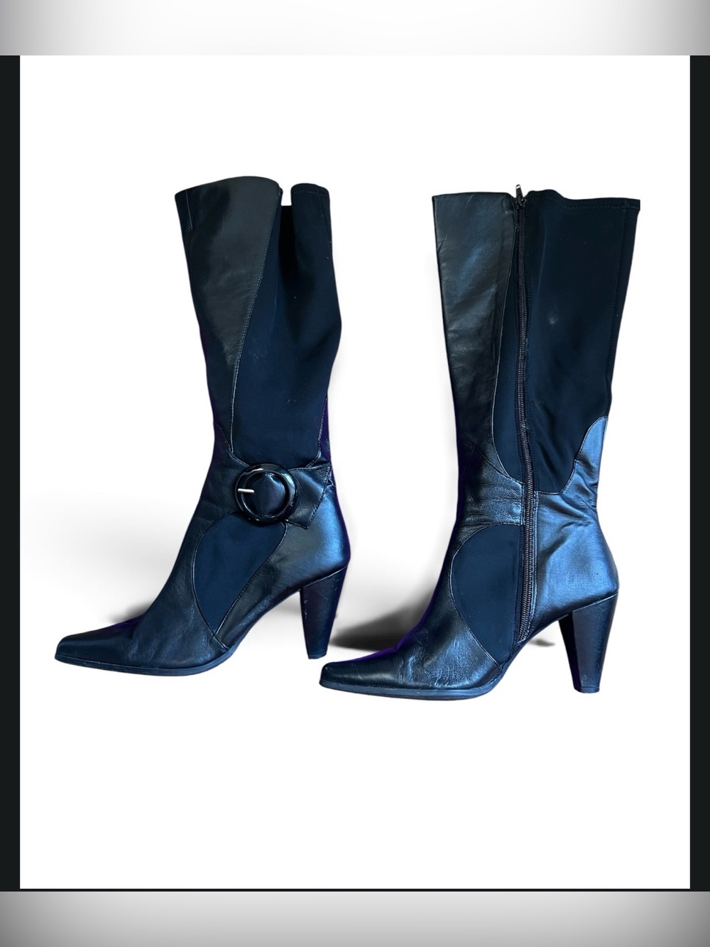 BELLINI Women's Black Mid-Calf Leather Heeled Boots 8 1/2 M Preloved